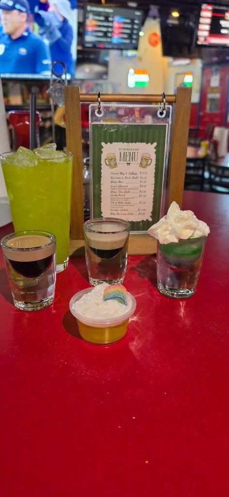 St. Patrick's Day drink specials and themed shots at Sam's Saloon in Kennewick, WA